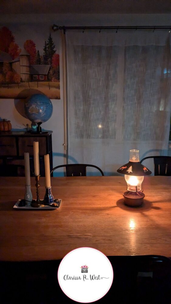 fire light in hygge cottage during power outage