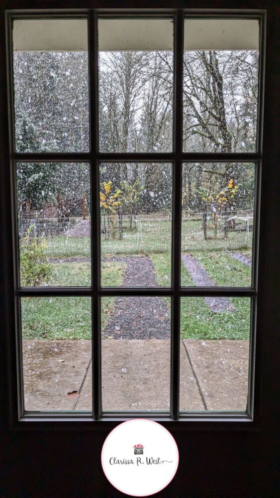 snow out the front door of hygge cottage